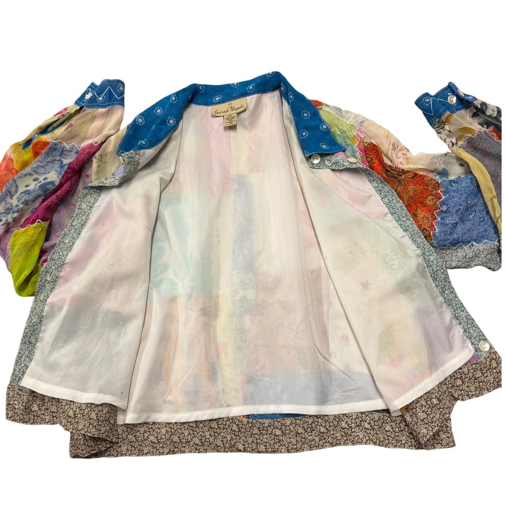 Sacred Threads Patchwork Button Up Shirt Women M/… - image 8